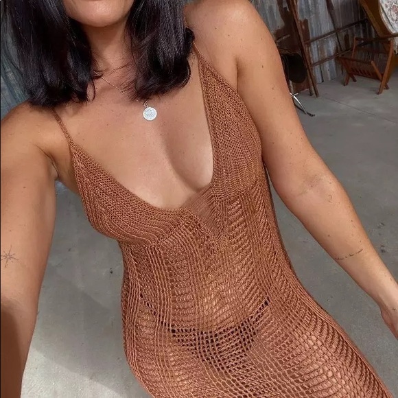 Pure Beach Boho Knit Babe Maxi Dress Coverup In Almond - Picture 4 of 8